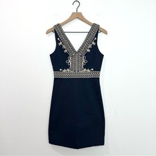 Lilly Pulitzer The Aveline Shift Dress Navy Gold V-Neck size 0