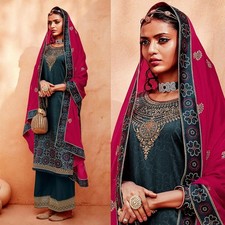 DARK GRAY BANDHINI PRINTED SATIN INDIAN READYMADE LADIES SALWAR KAMEEZ SUIT SNJ