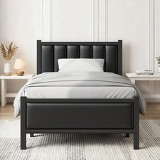 Single Bed Frame with Upholstered Headboard 3ft Metal Beds with Sturdy