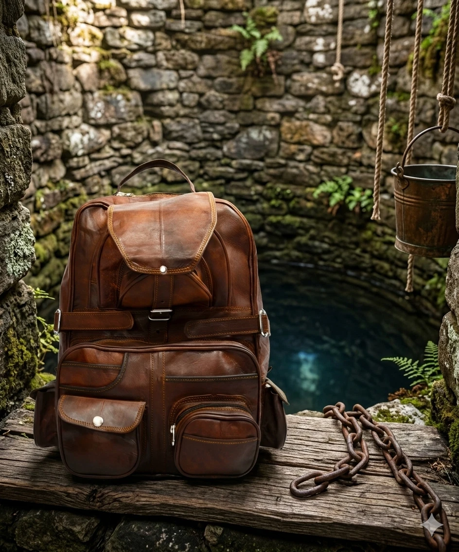 Men's New Goat Leather Bag Backpack Vintage Travel Laptop Genuine Rucksack Brown