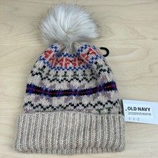 Old Navy Women s Winter Beanie Pom Hat Cuff Multicolor Pattern NWT