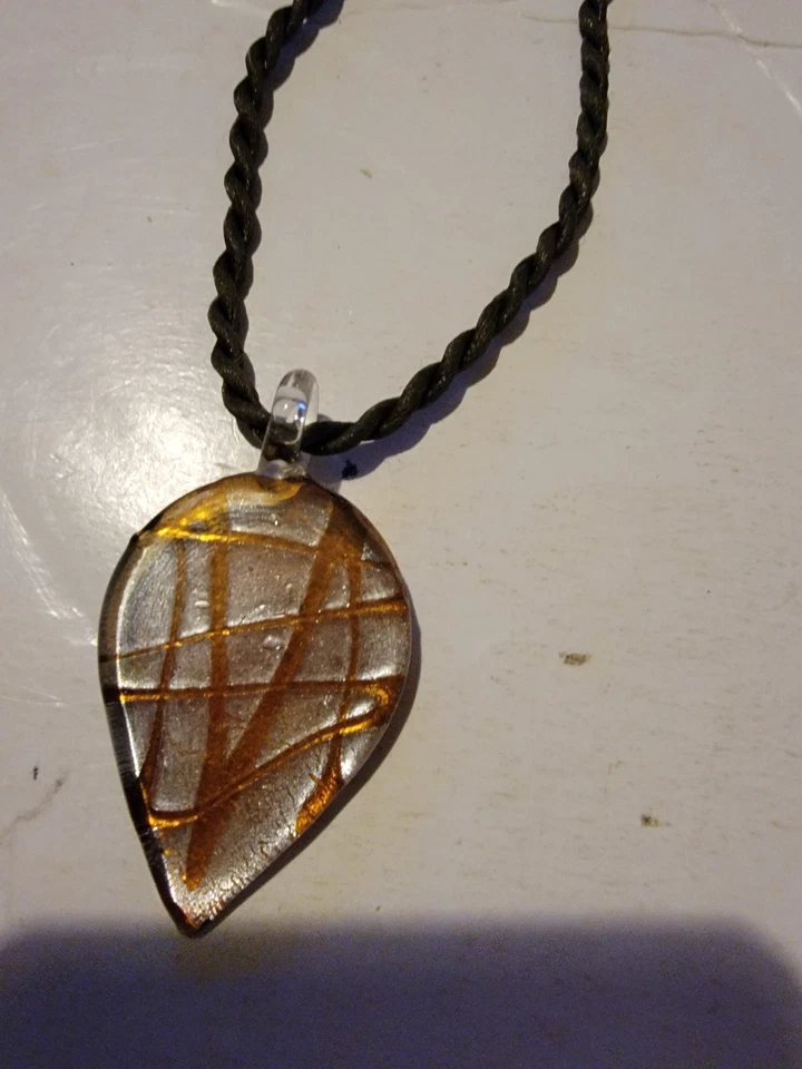  Collar Colgante Lámina de Plata Ámbar con Polvo de Estrellas Dorado Murano Vidrio Lágrima Gota Foto 2 de 2