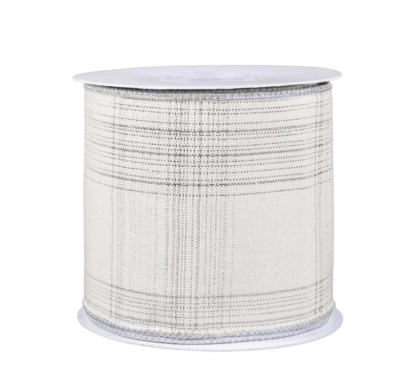 Ribbon 3” Double-Fused Silver Plaid HGTV Home Collection Brand New