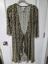 Nine West Women’s Short Sleeve Wrap Dress Stretch Size 4 Black Green Geometric 