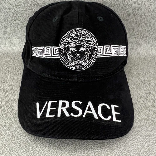 VERSACE Black Cotton Medusa Greek Key Logo Baseball Cap Adjustable Hat