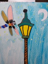 GAT Expressionism Original Painting 4x6  Whimsical Animals  Dragonfly LANDSCAPE