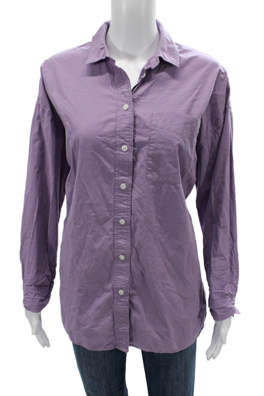 Madewell Womens Basic Collared Button-Up Purple C… - image 1