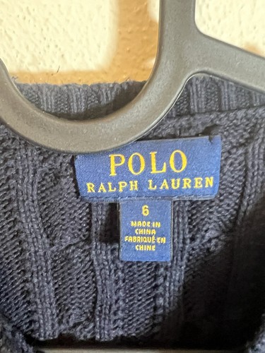 Polo Ralph Lauren Girl’s Pullover Sweater Size 6 Navy Pony Pink 3 Buttons - Picture 2 of 3