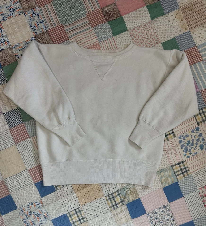 Vintage 1950s Single V Crewneck Sweatshirt White Cotton Blank - Image 4 of 4