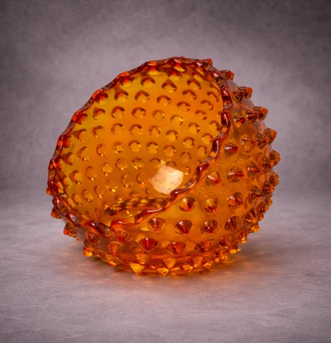 Vintage Fenton Amberina Hobnail Orb Ashtray Trinket Dish Orange Art Glass 4"