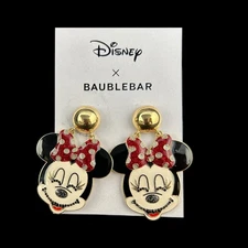 Minnie Mouse Gold Stud Polka Do Bow Crystals Glitter Earrings Disney X Baublebar