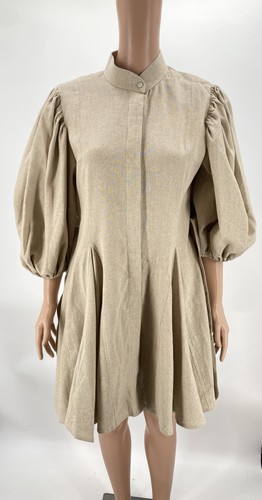 No Pise La Grama Womens Bromelia Puff Half Sleeve Mini Dress Size 8 Khaki