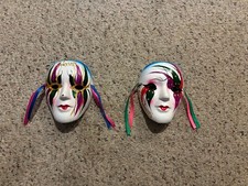 Lot Of 2 New Orleans Ceramic Wall Hanging Mardi Gras Theater Masks 5" x 4"