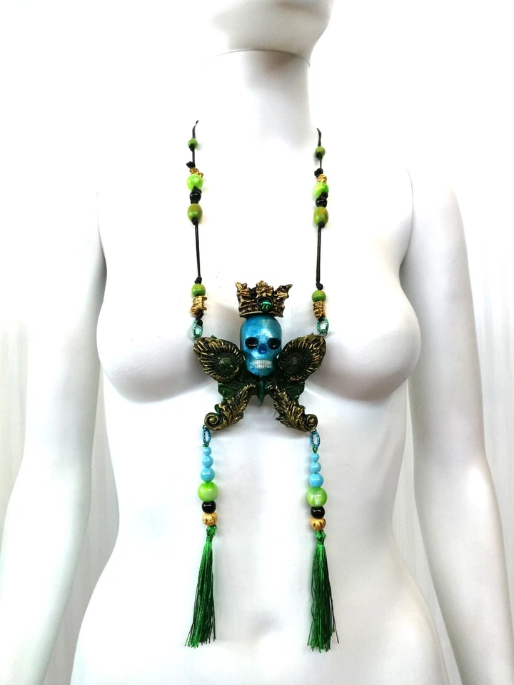 Art Deco Jewelry Necklace Pendant Butterfly Skull Lunar Moon Moth Royal Crown - Image 4 of 4