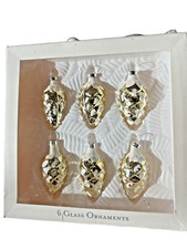 Gold Glass Pinecone Frosted Glittery Cabin Decor Ornaments Set of 6 Vintage 2002