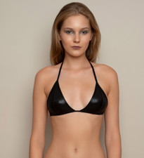 Odette Ancel Black Shiny Triangle Bikini Top Cindy, Hand Made in France