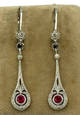 Ohrringe  Rubin & Brillant      925er Silber  Art Deco