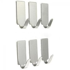 6x Self-Adhesive Hooks Stainless Steel Strong Sticky Stick on Wall Door Hang New