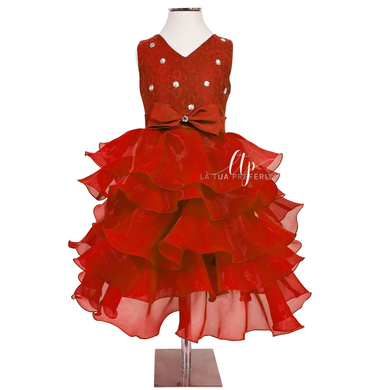 Niña Traje a Capas Rojo Princesa Encaje Ceremonia Fiesta 3-7anni Tutu