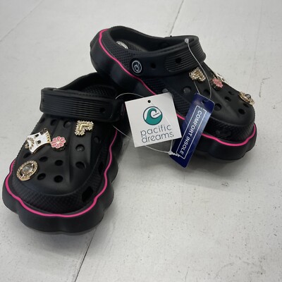 Pacific Dreams Black Perforated Slip On Closed Toe Shoes Charms Girls Size 12