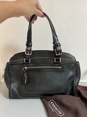 バッグ 2121 Coach Hampton Pabbled Leather Bag Coach Hampton 7465 Satchel Purse Black Leather Y2K Vintage