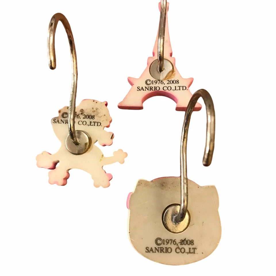 Sanrio Hello Kitty Paris Shower Curtain Hooks Set Of 11 Poodles Eiffel Tower - Image 4 of 4