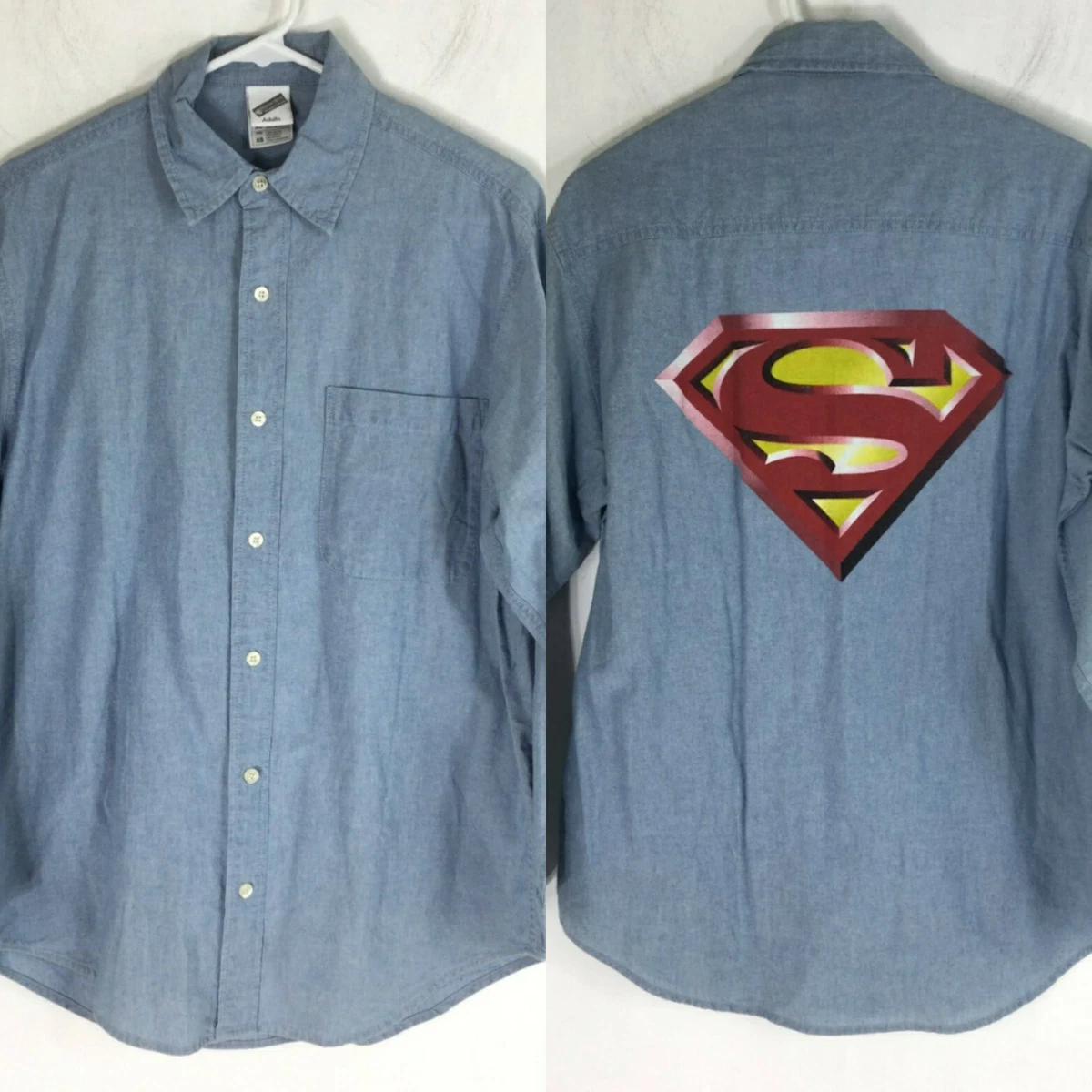 Warner Bros. Studio Store Superman Long Sleeve Denim Shirt Size XS