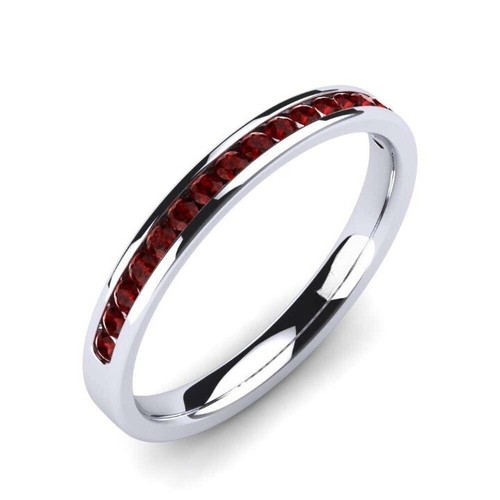 Ruby Channel-Set Round 2.00mm Half Eternity Ring With Rhodium Plated - Picture 6 of 7