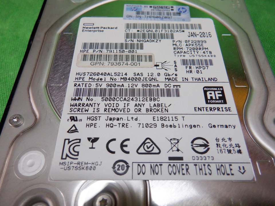 HP 793763-001 791150-001 4TB 7.2K 12G SAS 3.5 HDD con Caddy LOTE DE 4 PIEZAS Foto 2 de 3