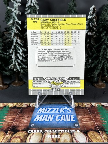 1989 Fleer Baseball Gary Sheffield Brewers Base Card RC Rookie 196 - Picture 2 of 2