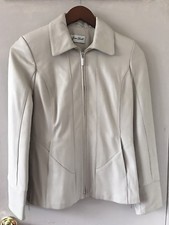 NWT JEAN GUISE Women Authentic Creamy White Italian Leather Jacket ~Size Medium