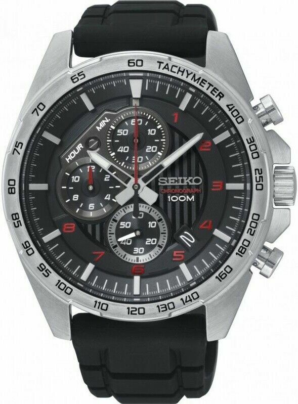 Seiko Chronograph Quartz Tachymeter Rubber Strap Men's Watch