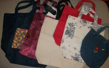 New--7 pieces assorted reusable fabric tote/shopping/gift bags, 9"-14"