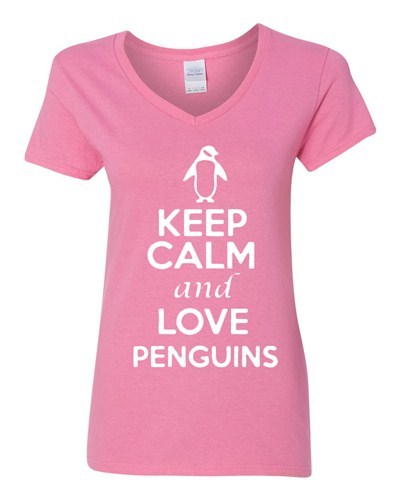 V-Neck Ladies Keep Calm And Love Penguins Cute Bird Animal Lover T-Shirt Tee - Picture 3 of 10