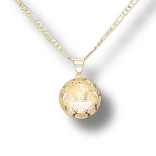 Soccer Ball iced Cz Pendant 14k Gold Plated 20" Figaro Chain Men's Necklace