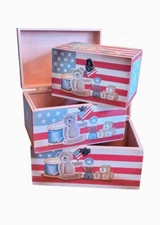 Patriotic American Flag & Teddy Bear Nesting Boxes Set Of 3