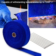 2" x 50Ft Roll Fiberglass Exhaust Wrap Manifold Header Pipe Heat Wrap Tape Blue
