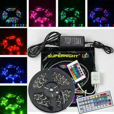 5M 5050 RGB Strip Light Black PCB 300LEDs Rope Tape Light Indoor Remote Adapter