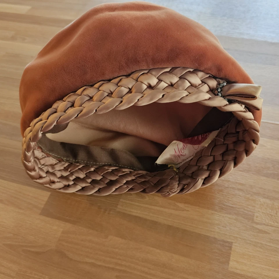 De Colección Moderno Miss Terciopelo Boina Sombrero Años 60 Trenzado Naranja Quemado Estilo Francés Twee Foto 4 de 4