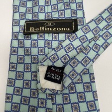 BELLINZONA Men's Necktie All Silk HAND SEWN in USA Designer Geometric Lt Blue