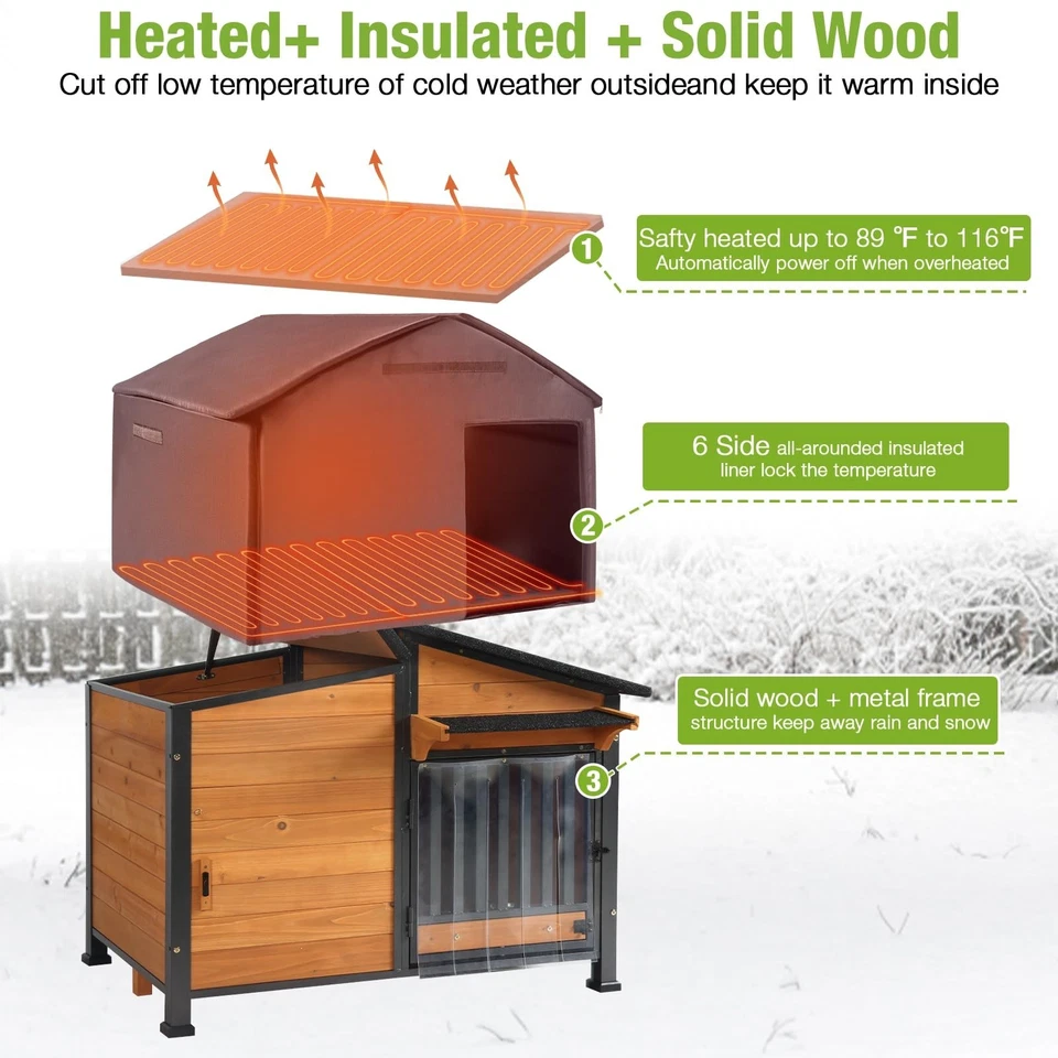 Perrera climatizada para perros al aire libre con almohadilla térmica segura para perros pequeños a medianos Foto 2 de 4