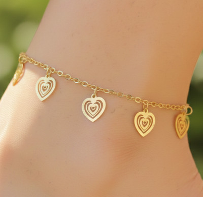 Elegant Gold Color Layered Heart Anklet 18K Gold Plated Designer Anklet