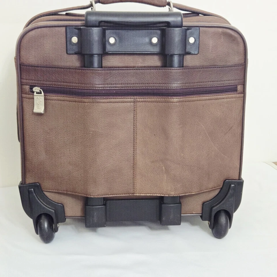 Maleta Solo Signature couro marrom alça telescópica rolante bolsa de viagem  - Imagem 3 de 4