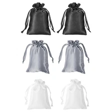 Satin Bags with Drawstrings 4 x 6 Inch - (6 Pack, Black/Grey/White)