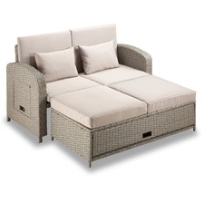 Reclining Garden Sofa Set, Rattan Effect Multi-functional Patio Sun Bed, Vonhaus