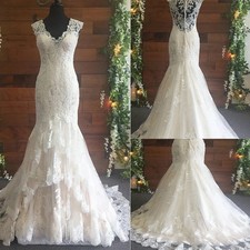Boho Ruffles Mermaid Wedding Dresses V Neck Lace Appliques Beach Bridal Gown