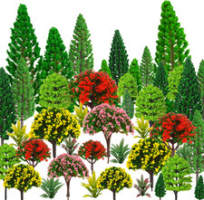 32pcs Model Trees 1.1-5.1inch Mixed Diorama Model Tree Colourful Flower Trees Gr