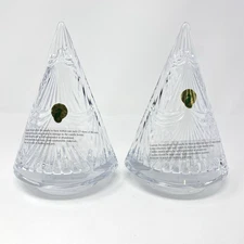 Waterford Crystal Christmas Tree Votive Candle Holder Holiday Luminary Set of 2