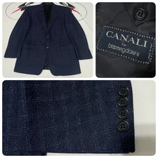 Mens Canali Blazer Jacket Wool Cashmere Made in Italy Plaid Navy EU 52 / US 42R