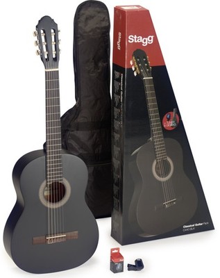 Gitarren Set 4/4 schwarz matt, Stagg, inkl. Tasche u. Stimmgerät